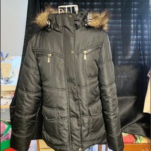 Macys Black Hooded Ski Coat 